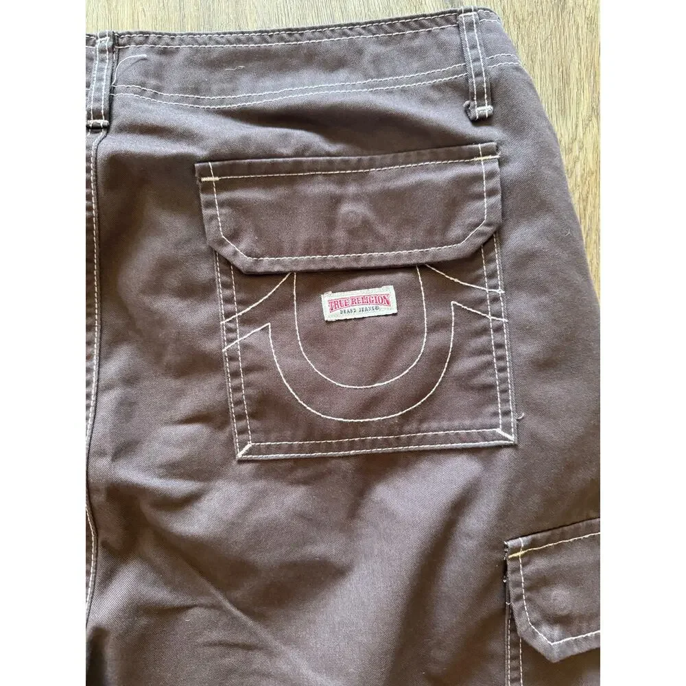 True Religion Men's Casual 38x30 Pants Cargo Brown with White Stitch